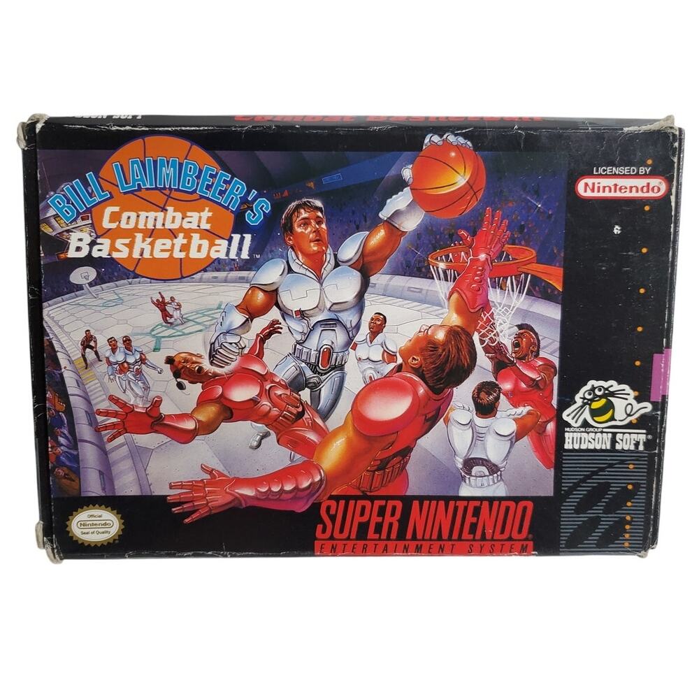 SNES - Bill Lambeer Combat Basketball - Includes Box and Manual